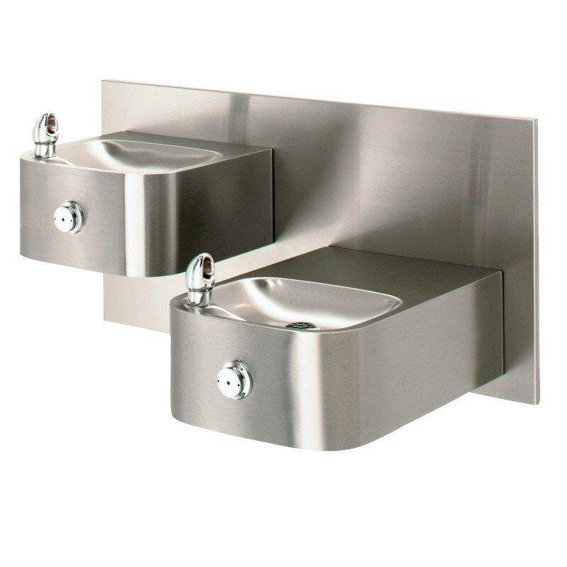 Haws&reg; Satin Stainless Steel Barrier-Free Double Wall Mount Drink Fountain 