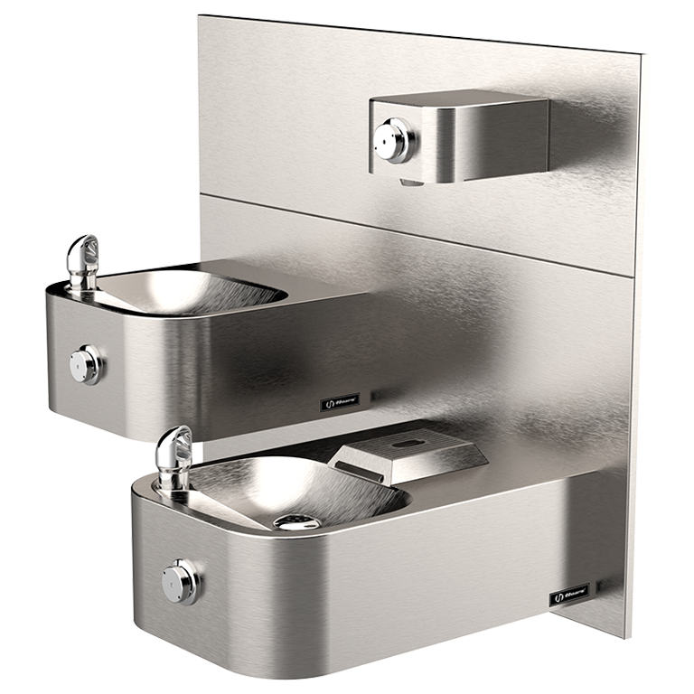 Haws&reg; Satin Stainless Steel Barrier-Free Double Wall Mount Drink Fountain 