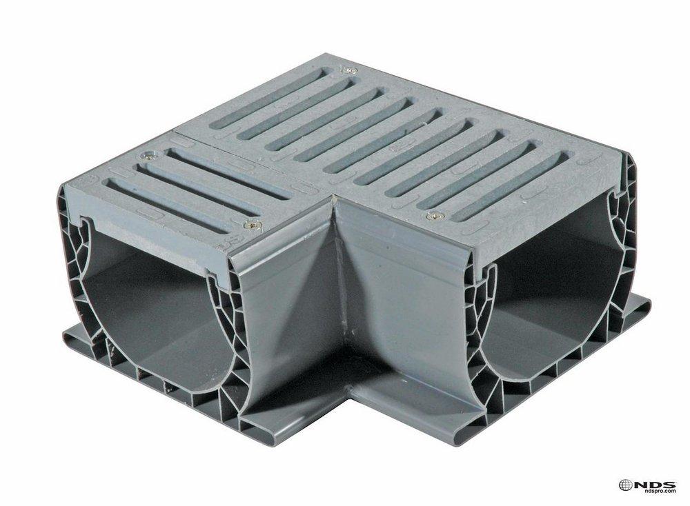 NDS Grey 90 Degree Elbow Channel Drain with Grate in Grey 