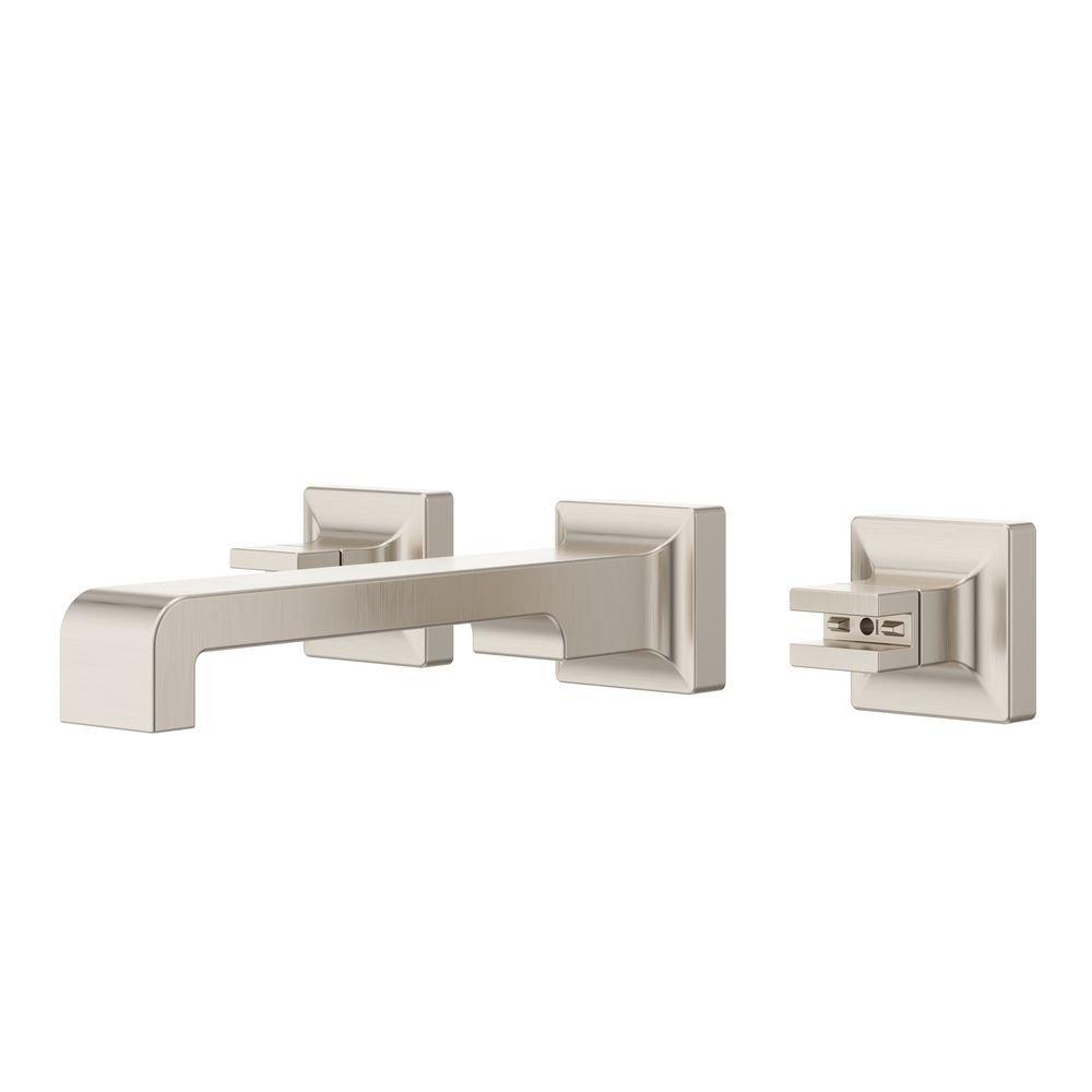Verve 2-Handle 8 in. Widespread Wall Mount Bathroom Faucet without Handles with Ribbon Spout in Brushed Nickel (Valve Not Included) 