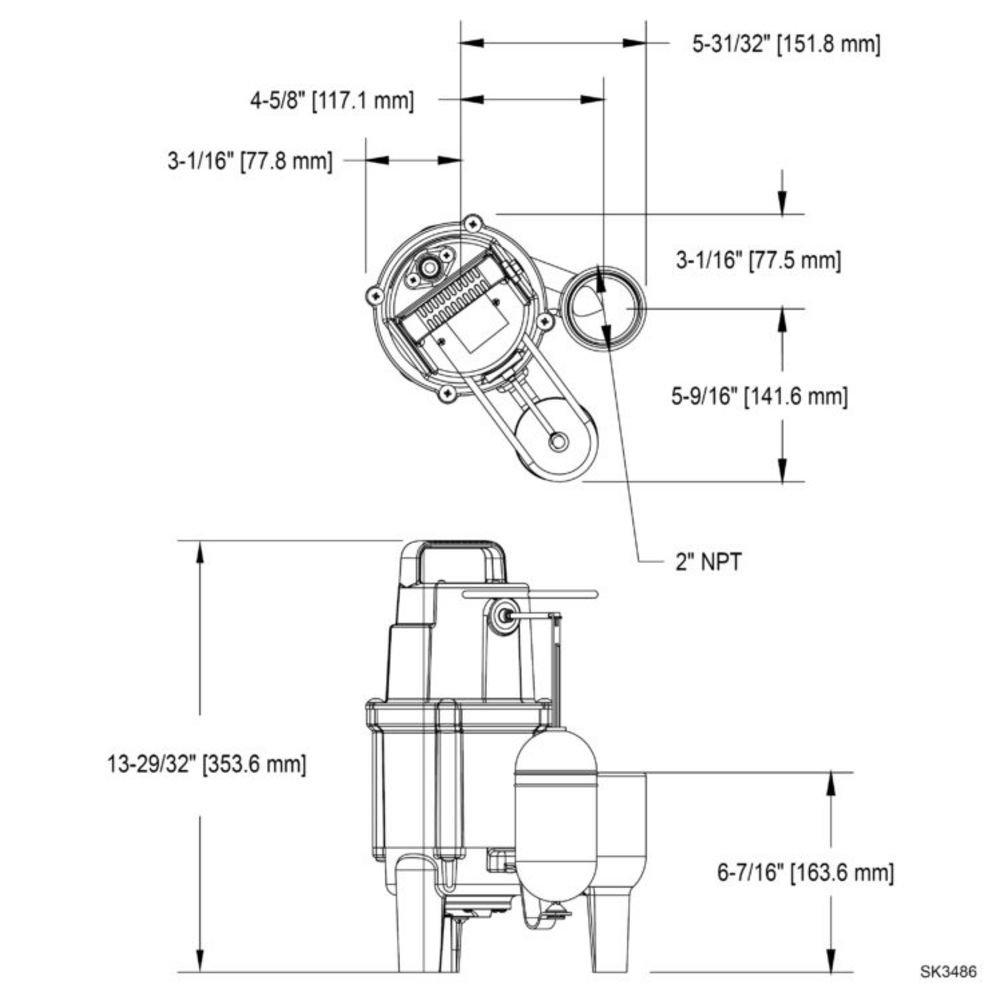 Model 802 1/2 HP Cast Iron Residential Grinder Pump (2") with Vertical Float 