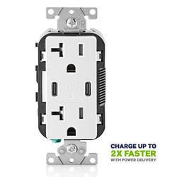 30W (6A) USB Dual Type-C/C Power Delivery Wall Outlet Charger with 20A Tamper-Resistant Outlet
