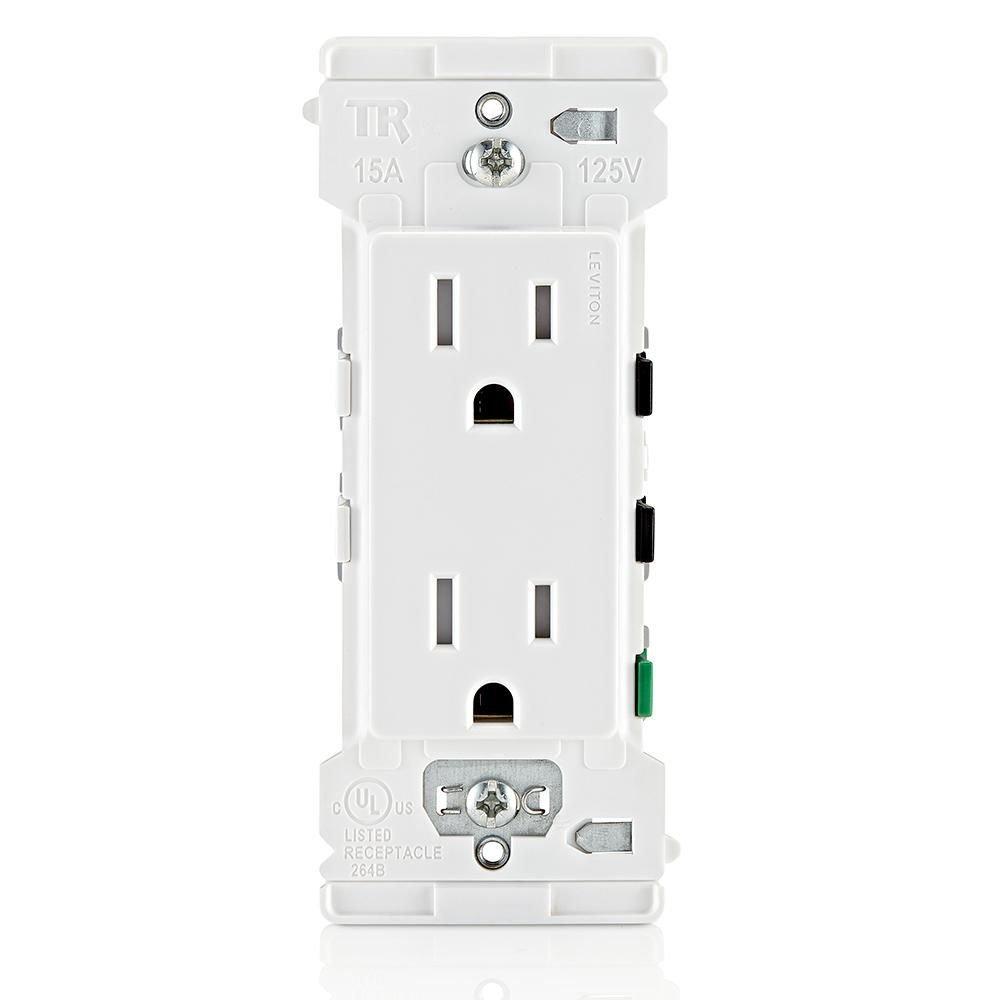 Lever Edge 15A / 20A Feed-Through Tamper-Resistant Duplex Outlet in White 