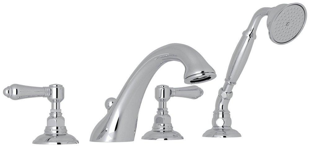 ROHL&reg; Polished Chrome 4-Hole Tub Filler with Double Lever Handle 