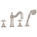 Single Handle Roman Tub Faucet with Handshower in Satin Nickel