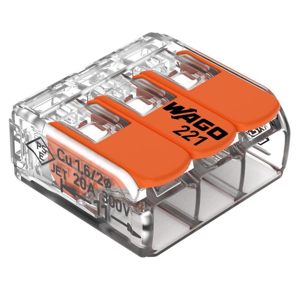 Splicing Connector 3-Conductor with Operating Levers 20-10 Awg Transparent Housing - Box of 30 