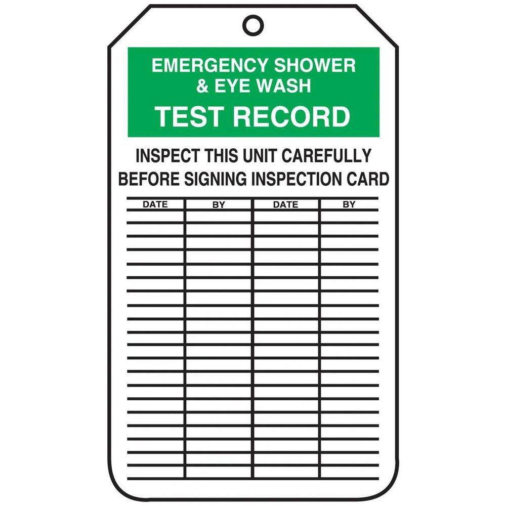 Inspection Tag EMERGENCY SHOWER & EYE WASH TEST RECORD 5-3/4 x 3-1/4 PF-Cardstock Pack 25 