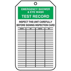 Inspection Tag EMERGENCY SHOWER & EYE WASH TEST RECORD 5-3/4 x 3-1/4 PF-Cardstock Pack 25