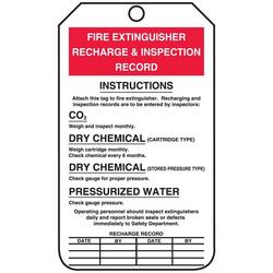 Fire Extinguisher Tag RECHARGE & INSPECTION RECORD 5-3/4 x 3-1/4 PF-Cardstock Pack 25