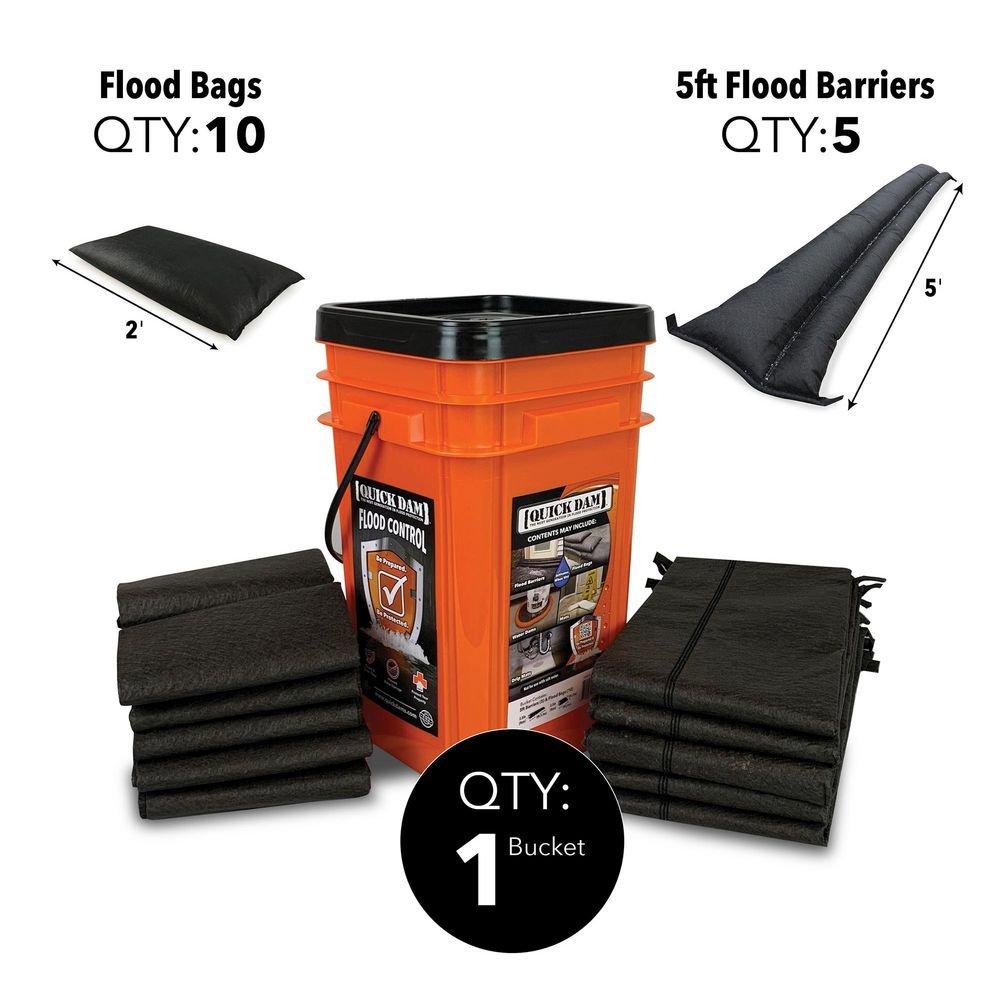 Grab & Go Flood Barrier & Flood Bag Emergency Kit, (5) 5 ft. Barriers and (10) Flood Bags 