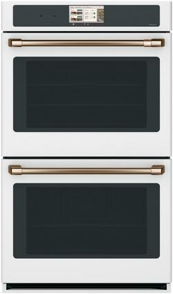 30" W Smart Wi-Fi Built In Double Convection Wall Oven in Matte White with Brushed Bronze Hardware