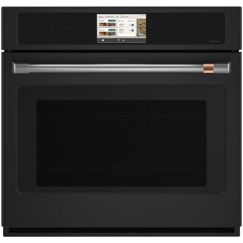 30"W Smart Electric 5 Cu Ft Single Drop Door Wall Oven with Air Fry, Convection, Cook Cam, and Sabbath Mode in Matte Black 