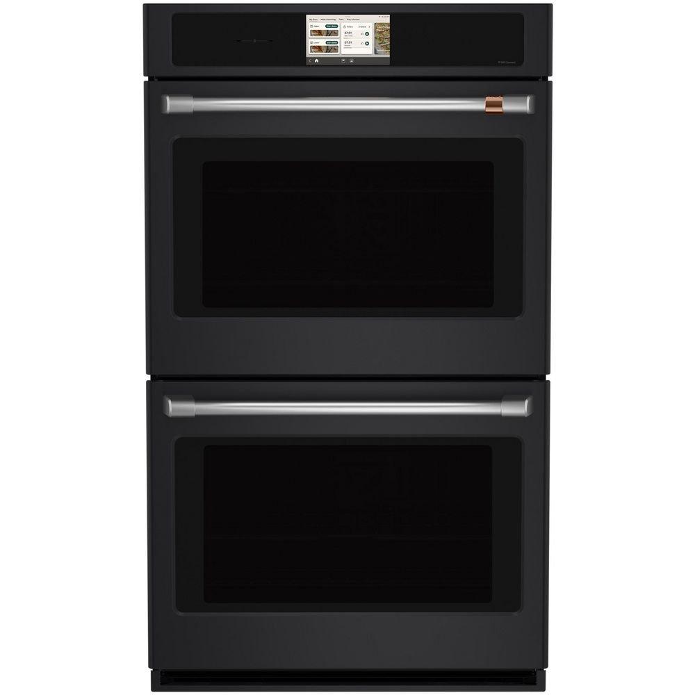 30"W Smart Electric 10 Cu Ft Double Drop Door Wall Oven with Air Fry, Convection, Cook Cam, Speakers, and Sabbath Mode in Matte Black 