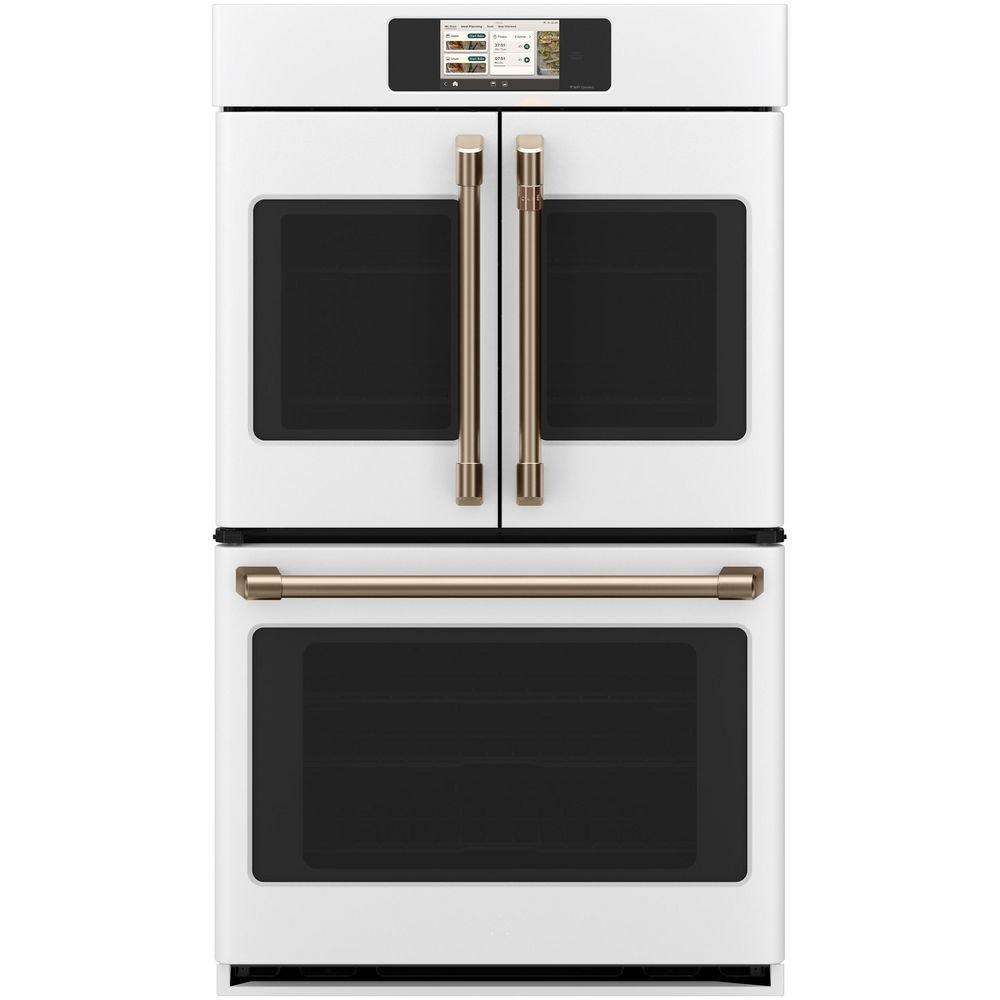 30"W Electric Smart Wi-Fi 10 Cu Ft  Double Wall Oven - Top Double Door - with Air Fry, 7 Inch LCD Touch Screen, and Speakers in Matte White 