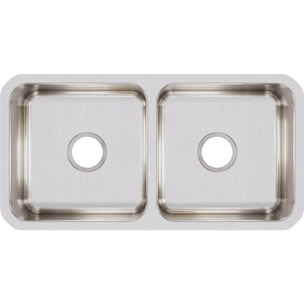 Elkay Lustrous Satin 31-3/4 x 16-1/2 in. No Hole Stainless Steel Double Bowl Undermount Kitchen Sink 