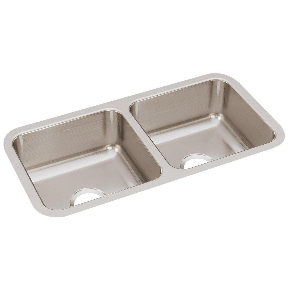 Elkay Lustrous Satin 31-3/4 x 16-1/2 in. No Hole Stainless Steel Double Bowl Undermount Kitchen Sink 