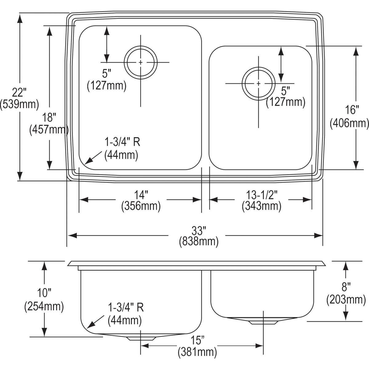Elkay Lustrous Satin 31-3/4 x 16-1/2 in. No Hole Stainless Steel Double Bowl Undermount Kitchen Sink 