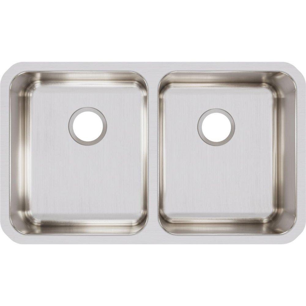 Elkay Lustrous Satin 30-3/4 x 18-1/2 in. No Hole Stainless Steel Double Bowl Undermount Kitchen Sink 