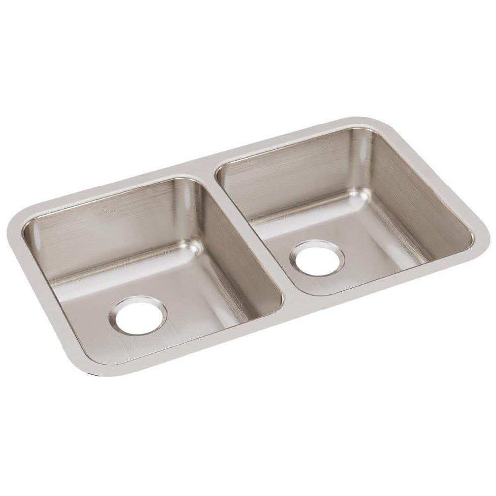 Elkay Lustrous Satin 30-3/4 x 18-1/2 in. No Hole Stainless Steel Double Bowl Undermount Kitchen Sink 