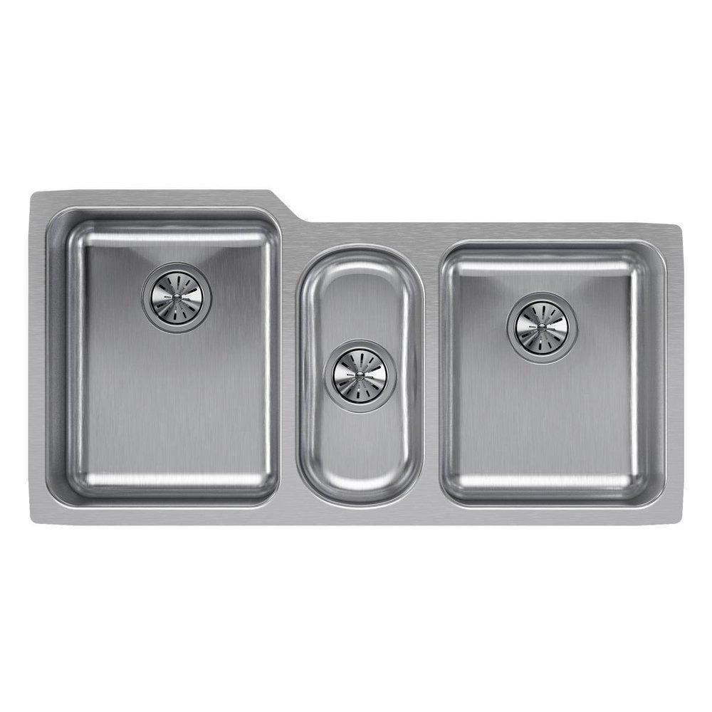 Elkay Lustrous Satin 40 x 20-1/2 in. No Hole Stainless Steel Triple Bowl Undermount Kitchen Sink 