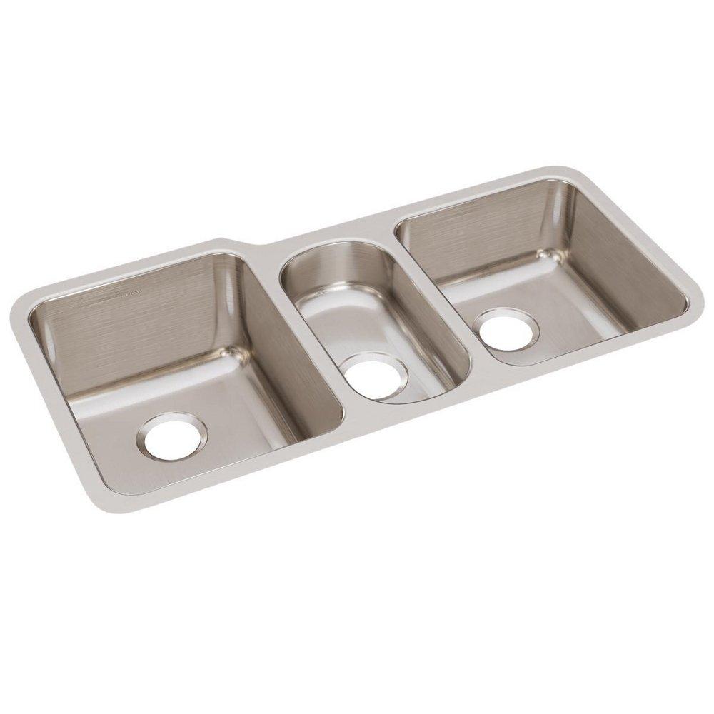 Elkay Lustrous Satin 40 x 20-1/2 in. No Hole Stainless Steel Triple Bowl Undermount Kitchen Sink 