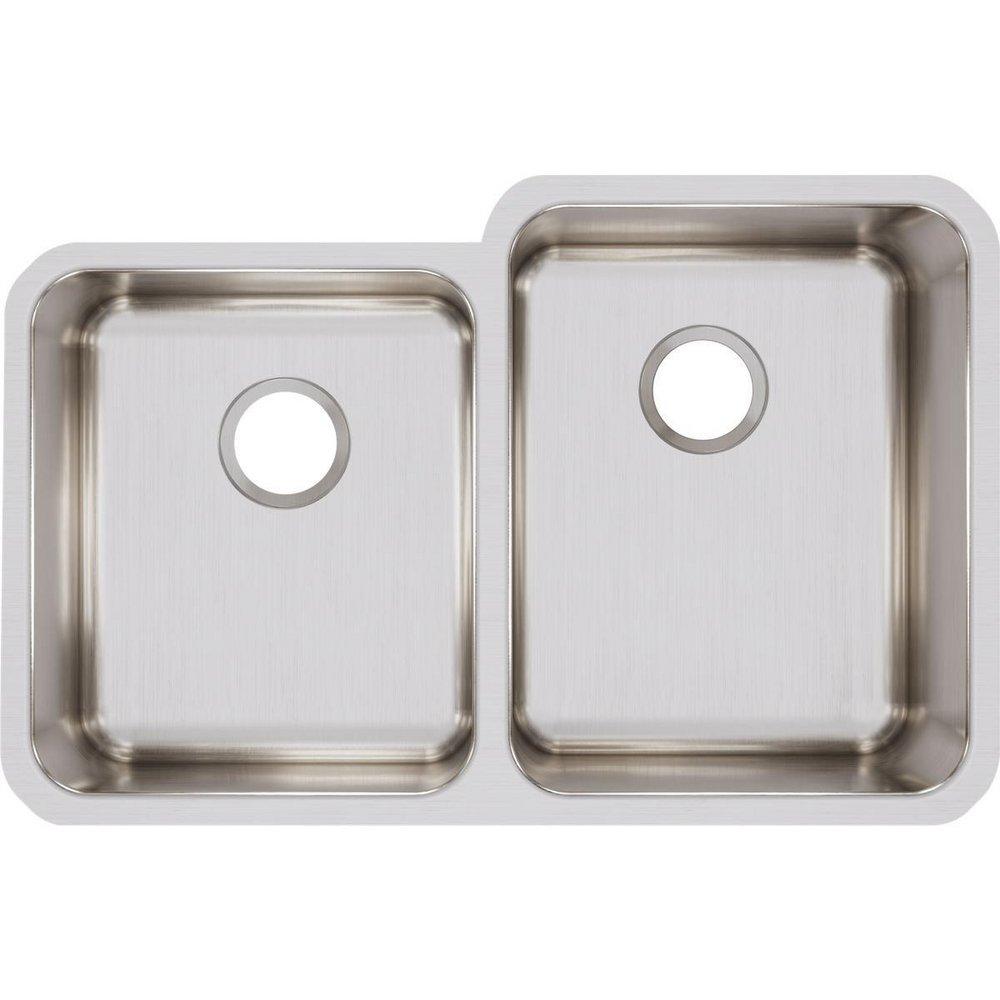 Elkay Lustrous Satin 31-1/4 x 20-1/2 in. No Hole Stainless Steel Double Bowl Undermount Kitchen Sink 