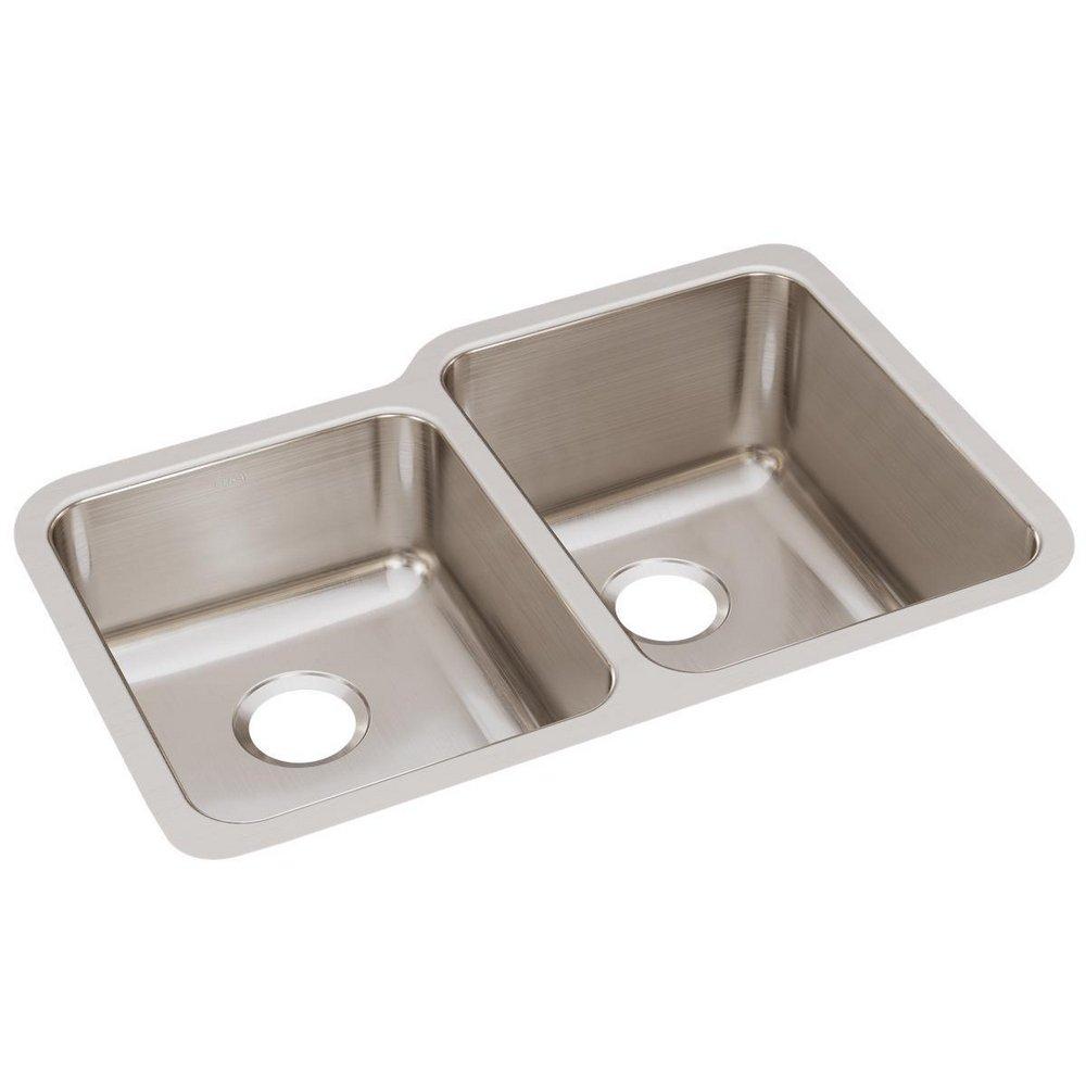 Elkay Lustrous Satin 31-1/4 x 20-1/2 in. No Hole Stainless Steel Double Bowl Undermount Kitchen Sink 