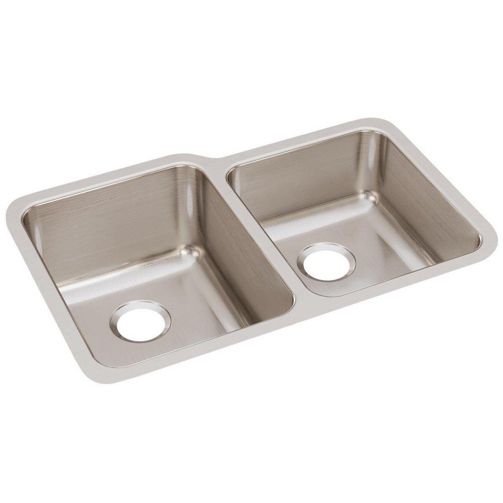 Elkay Lustrous Satin 31-1/4 x 20-1/2 in. No Hole Stainless Steel Double Bowl Undermount Kitchen Sink 