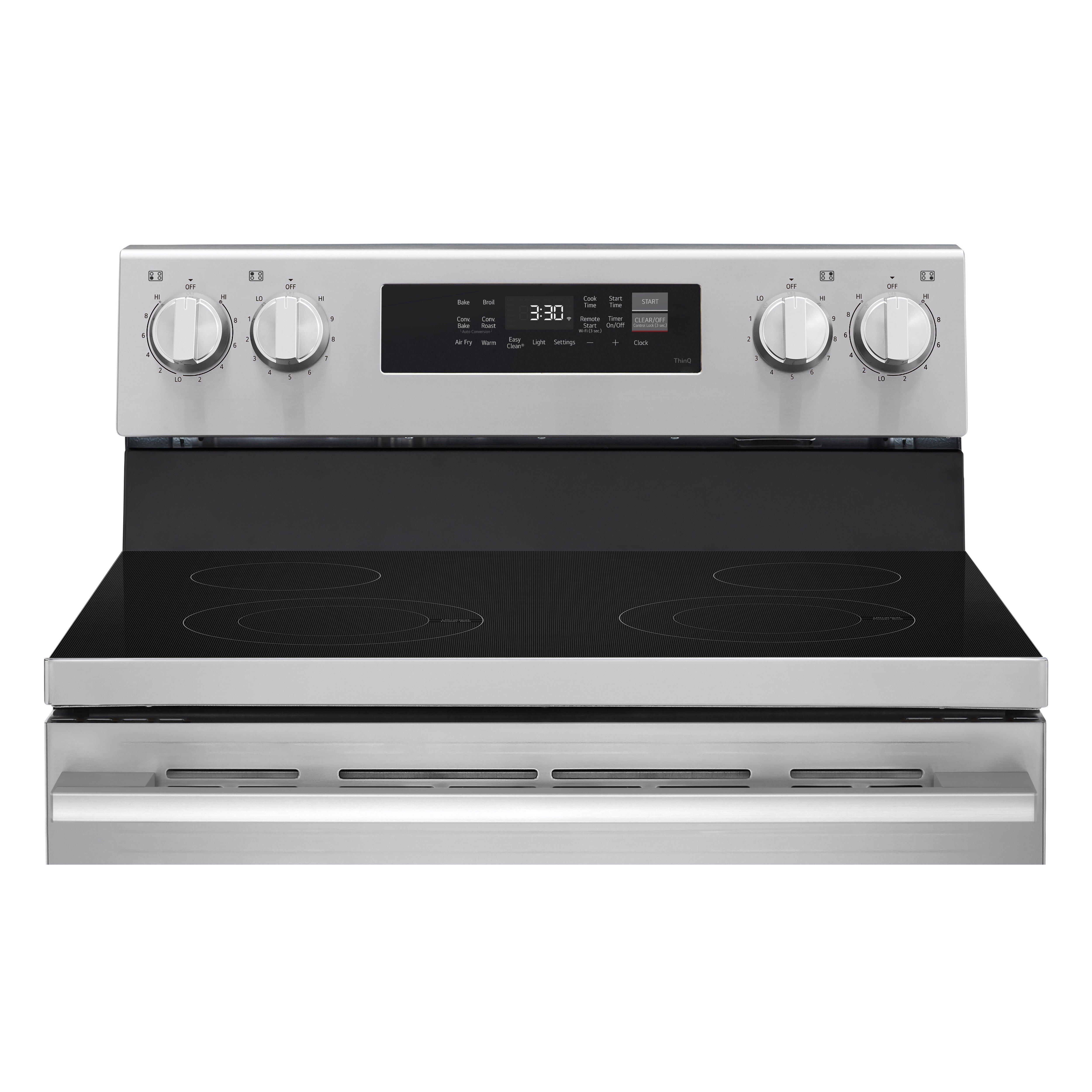 6.3 cu. ft. Wi-Fi Enabled Electric Single Oven Range ProBake Convection Air Fry (No Tray) Edge-to-edge Cooktop Stainless Steel - New Handle 