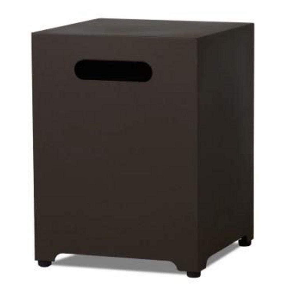 20"H Square Metal Propane Tank Cover and Side Table in Dark Bronze by Real Flame 