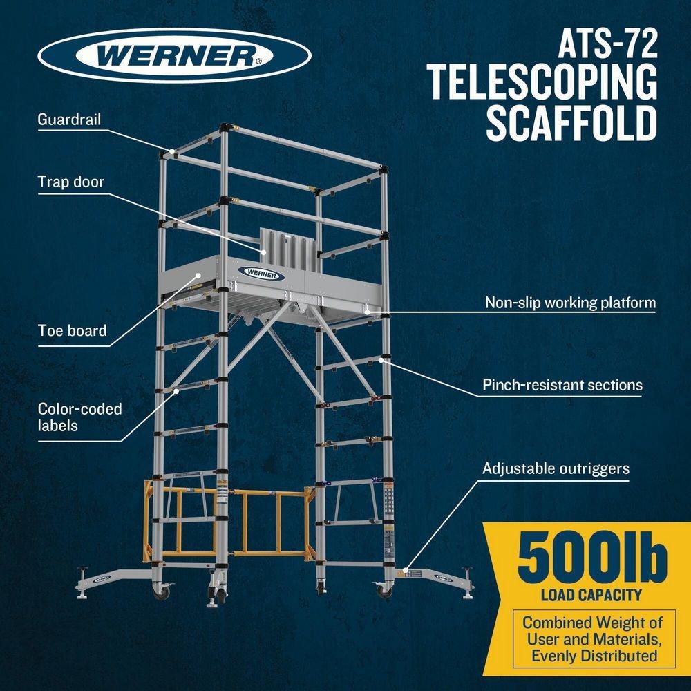 Werner Aluminum 6FT Telescoping Rolling Scaffold 500lb Load Capacity 
