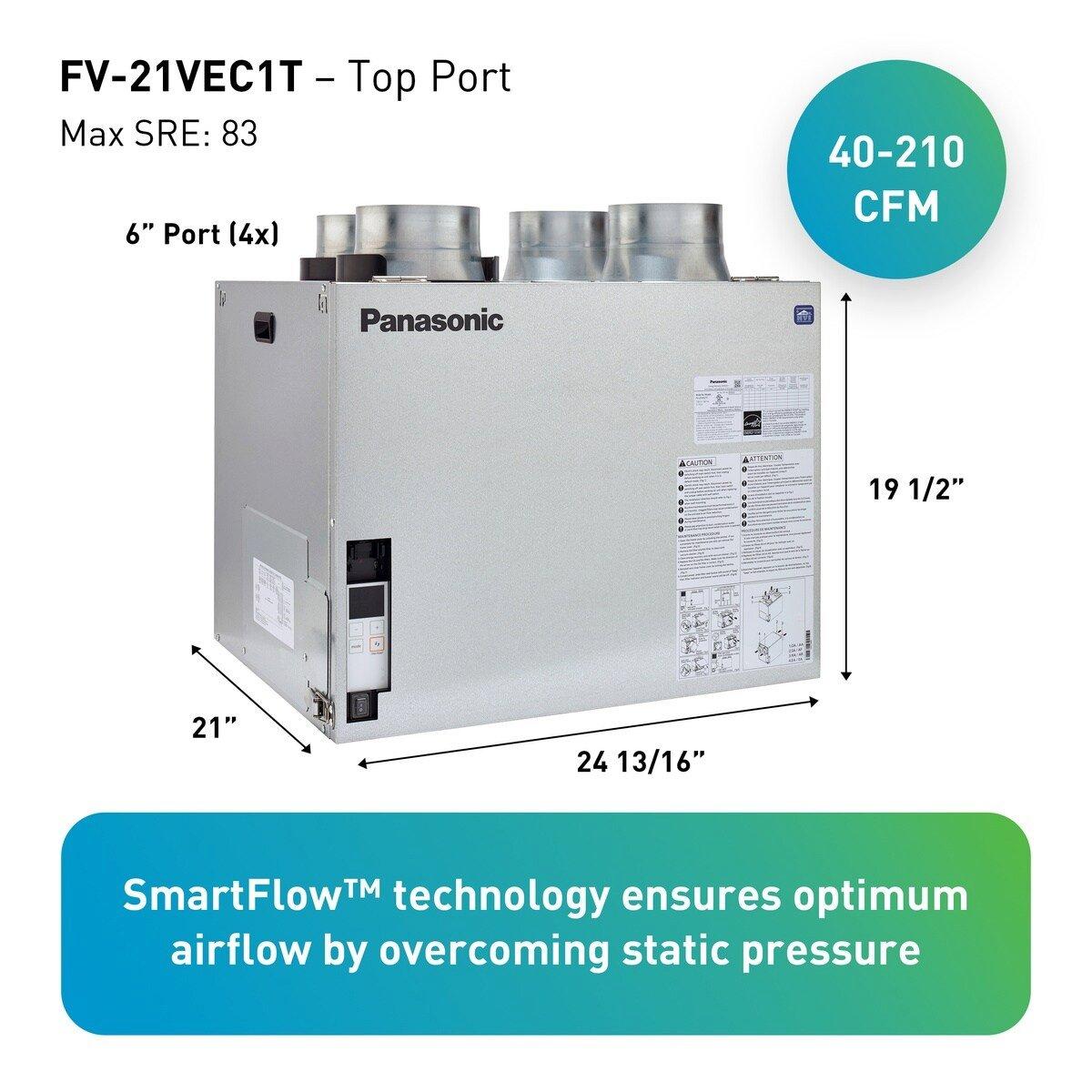 BalancedHome 210 Elite Plus+ Any Climate ERV 40-210 CFM for exhaust & supply occupant-controlled boost function MERV 13 fltr  ASHRAE 62.2 timing function 6" duct Top Port Corded hardwire adaptor 