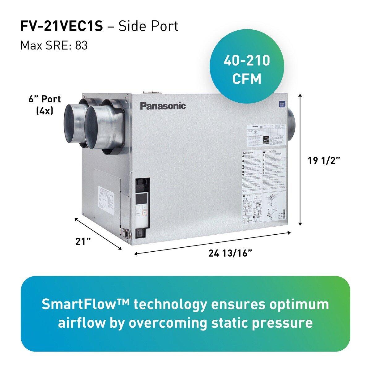 BalancedHome 210 Elite Plus+ Any Climate ERV 40-210 CFM for exhaust & supply occupant-controlled boost function MERV 13 fltr  ASHRAE 62.2 timing function 6" duct Side Port Corded hardwire adaptor 