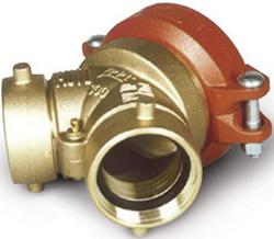 4 x 2-1/2 x 2-1/2 in. Grooved x NST x NST Brass Single Clapper Inlet 90 Degree