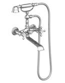 Two Handle Wall Mount Tub Filler with Handshower in Antique Brass