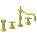 4-Hole Kitchen Faucet with Double Cross Handle and Sidespray in Satin Brass - PVD