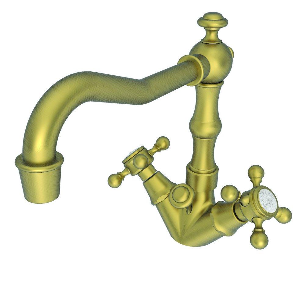 Newport Brass Antique Brass Widespread Bathroom Sink Faucet with Double Cross Handle 