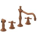 4-Hole Kitchen Faucet with Double Cross Handle and Sidespray in Antique Copper