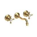 Two Handle Wall Mount Bathroom Sink Faucet in Uncoated Polished Brass - Living