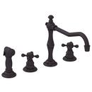 4-Hole Kitchen Faucet with Double Cross Handle and Sidespray in Weathered Copper - Living