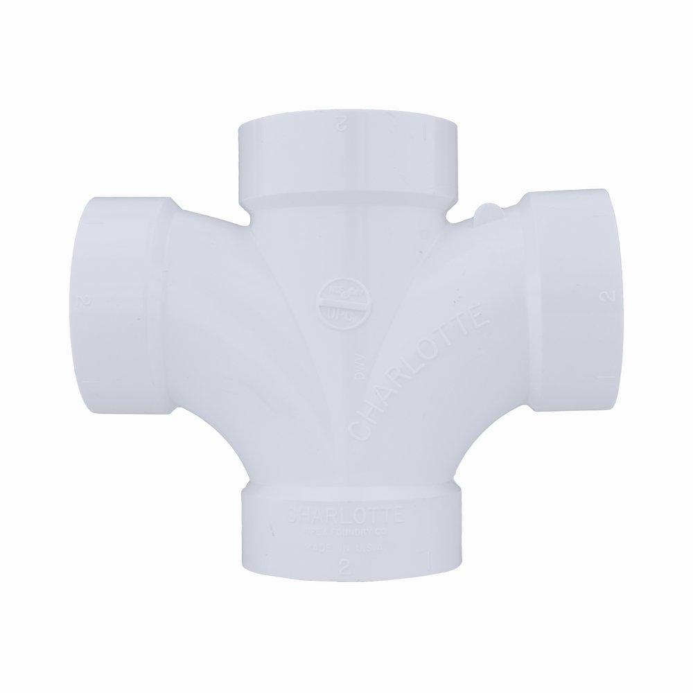 White PVC DWV Double Sanitary Tee 
