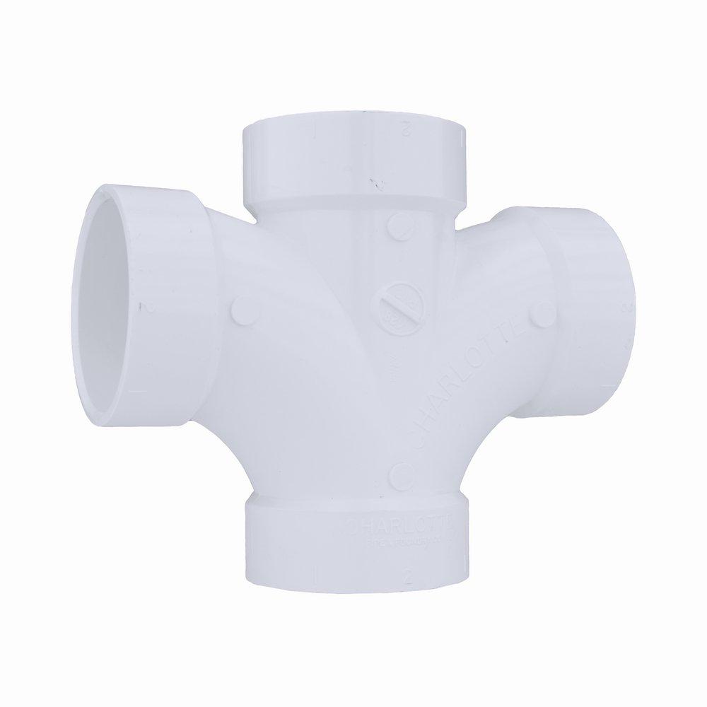 White PVC DWV Double Sanitary Tee 
