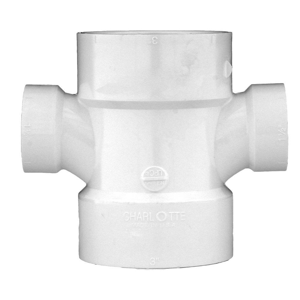 White PVC DWV Double Sanitary Tee 