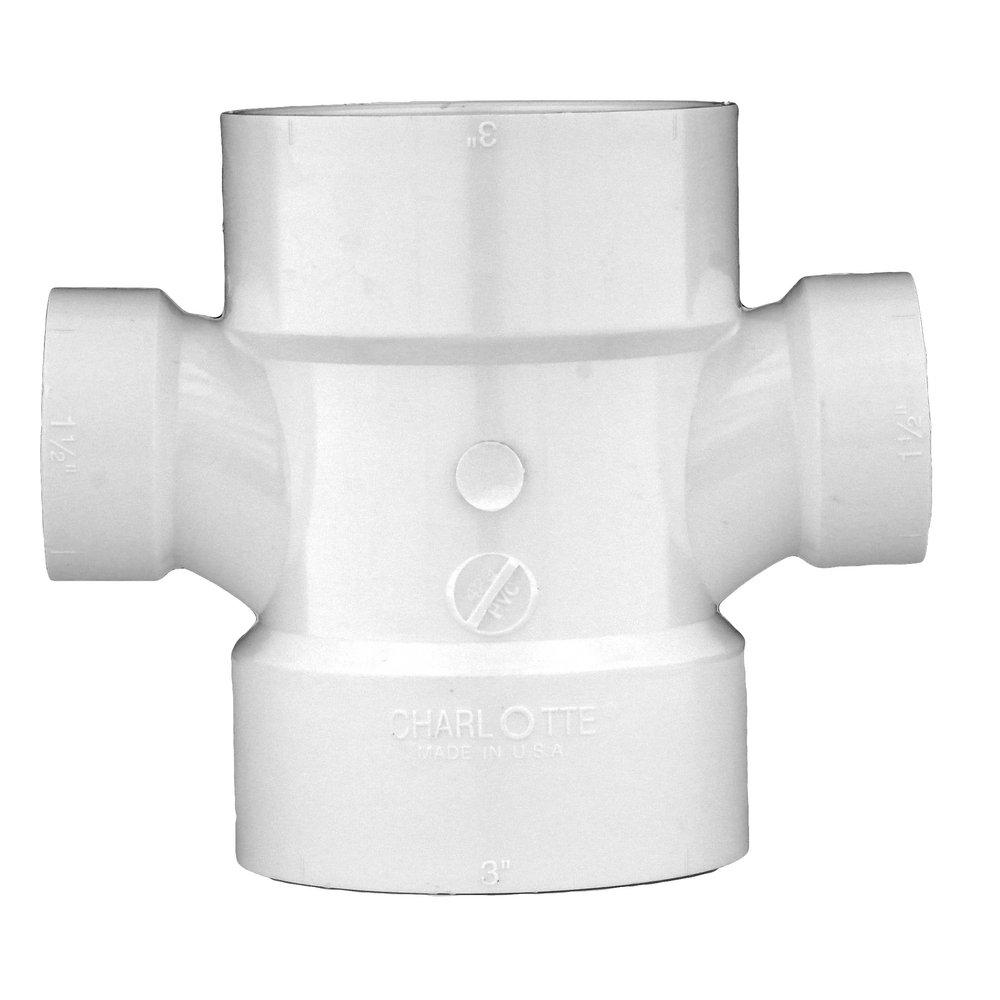 White PVC DWV Double Sanitary Tee 