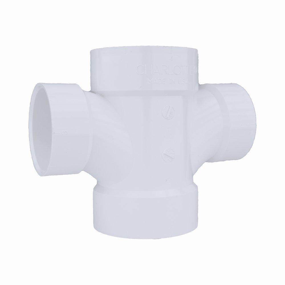 White PVC DWV Double Sanitary Tee 