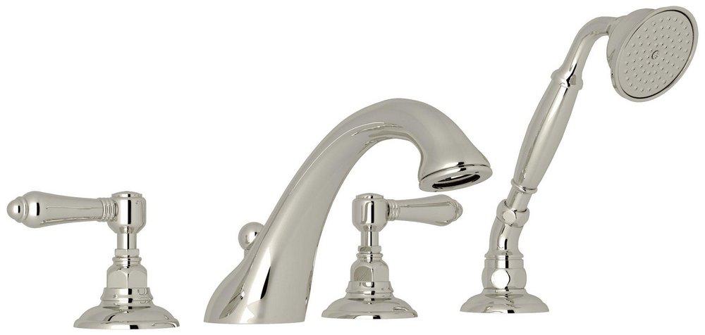 ROHL&reg; Polished Nickel 4-Hole Tub Filler with Double Lever Handle 
