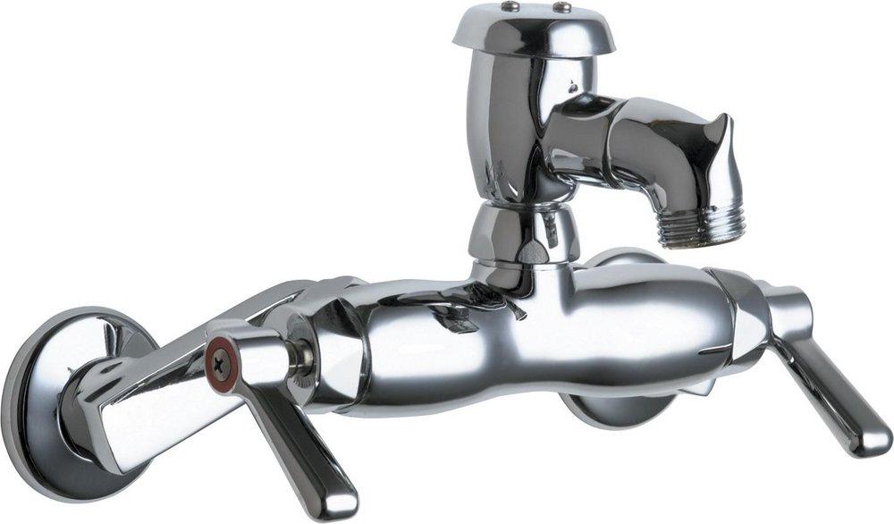 Chicago Faucets Polished Chrome Two Lever Handle Wall Mount Service Faucet 