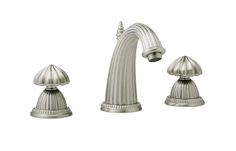 Phylrich&reg; Antique Brass Deck Mount Widespread Bathroom Sink Faucet with Double Push Handle 