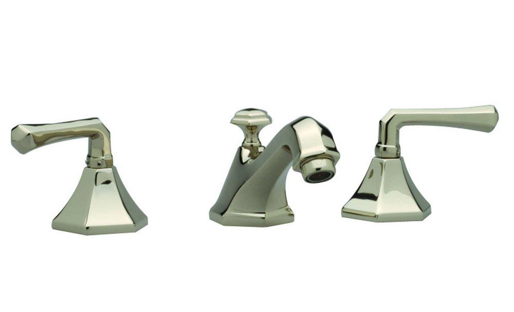 Phylrich&reg; Polished Nickel Deck Mount Widespread Bathroom Sink Faucet with Double Lever Handle 