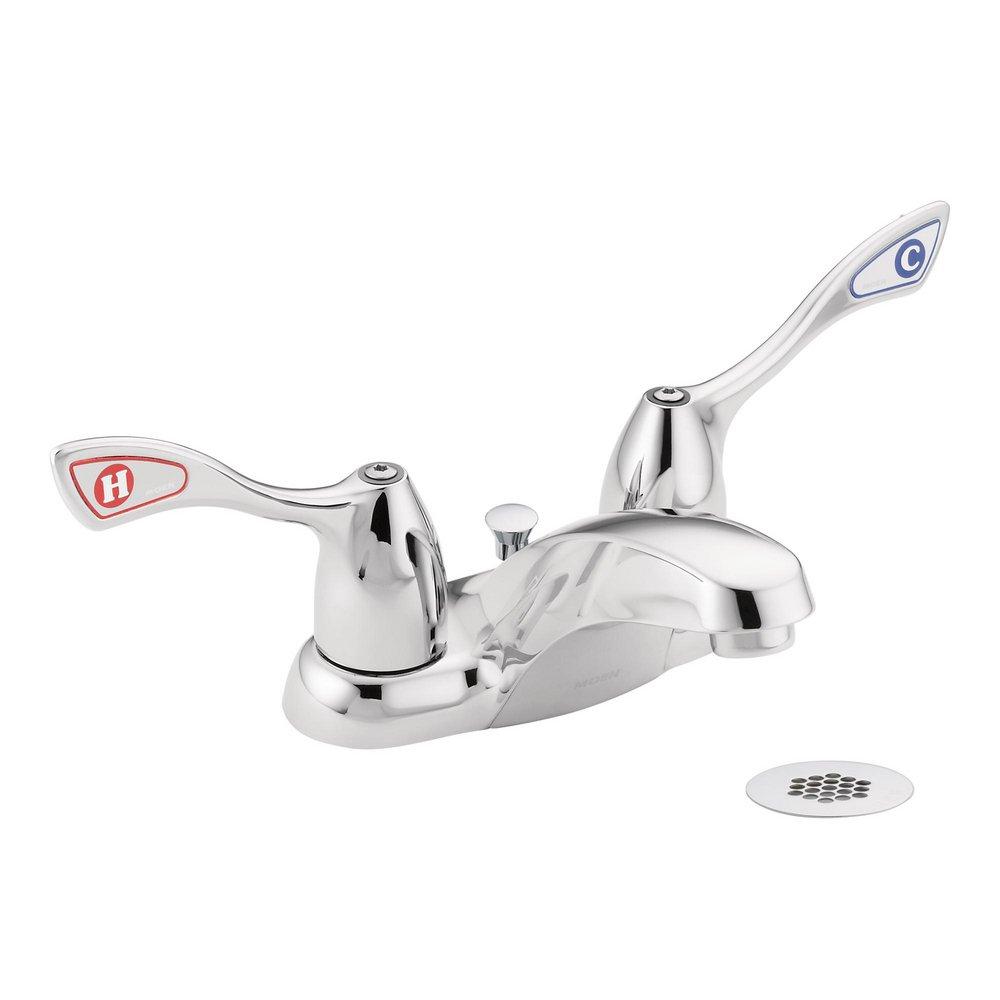 Moen Polished Chrome Two Handle Centerset Bathroom Sink Faucet 